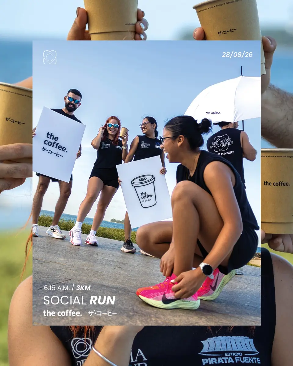 Cartel del evento «Social Run FT» con @thecoffee.mexico, publicado el 18 de agosto de 2026.