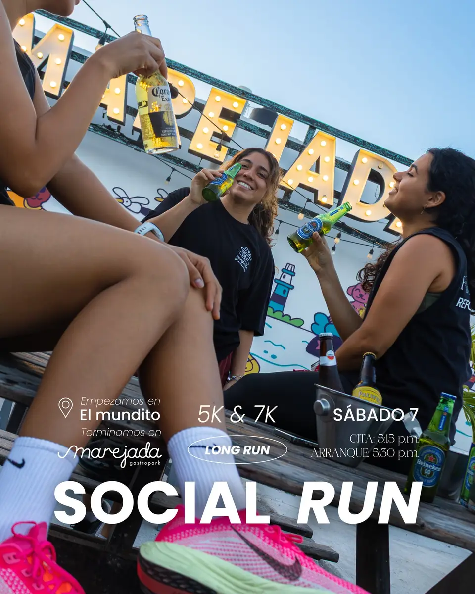Cartel del evento «Social Run: Sunset Edition ft» con @marejadagastropark, publicado el 3 de marzo de 2026.